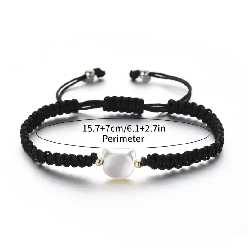 New Cute Black and White Cat Bracelet for Lover Couple Adjustable Black Rope Braided Animal Bracelets for Women Men Jewelry Gift