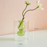 Qfdian Nordic Modern Double Wall Vase Creative Hydroponic Transparent Glass Vase Living Room Desktop Decor Art Ornament Home Decor