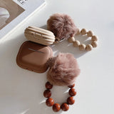 Qfdian  Caramel Color Soft Silicone Earphone Case with Bead Bracelet Couple For Apple Airpods 4 1 2 3 Pro 2 Bluetooth Charging Box Case