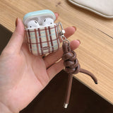 Qfdian Korea fashion cute plaid sweater pattern gloss cover soft shockproof protection case for airpods 1 2 3 4 pro 2 coque fundas