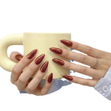 Qfdian 10Pcs Handmade Simple Fake Nail Mid-length Almond Press on False Nails Wearable Round Head Oval Full Cover Nail Tips