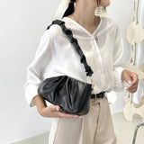 Qfdian Luxury Design Y2k Aesthetic Fairy Handbags Women Elegant Simple Pleated Shoulder Bags Fashion Office Lady All Match Underarm Bag