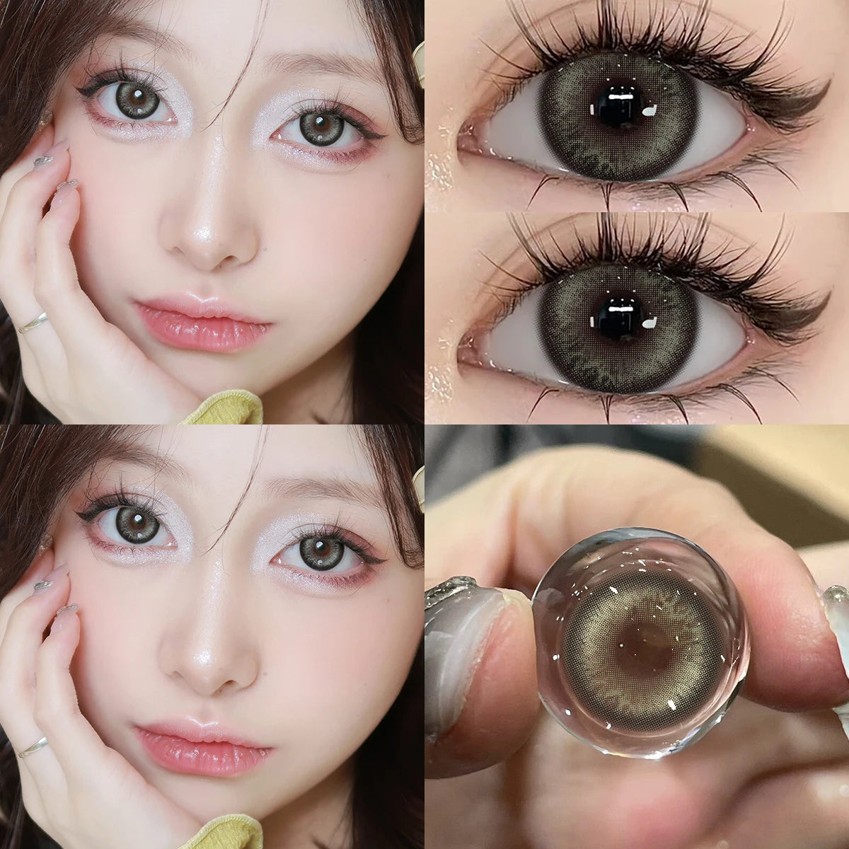 Qfdian 1 Pair Big Eyes Black Lenses 14.5MM Korean Natural Lenses Color Contact Lenses Eyes with Gray Beautiful Pupil Lentes