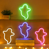 Qfdian  Halloween Ghost Shaped LED Neon Light USB Rechargeable Battery Powered Night Lamp for Wall Window Door Decor Romantic Atmosphere