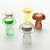 Qfdian  Creativity Mushroom-Shaped Candle Holder Glass Candlesticks Cute Room Decoration Desktop Ornament Home Decoration Ambiance Gifts