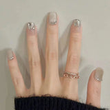Qfdian  24Pcs  Gradient Color Fake Nail Simple Short Ballet Wearable False Nails with Cat Eye Design Press on Nails Full Cover Nail Tips