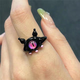 Cute Green Monster Ring For Women Fashion Sweet Two Color Cat Eyes Open Couple Ring Wedding Finger Accessories New Jewelry