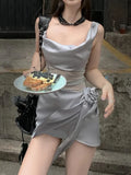 Qfdian  Summer Lady French Elegant Y2k Sexy Irregular Suspended Mini Dress Fashiona Unique Versatile Women Sleeveless Short Party Dress