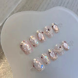 Qfdian 10Pcs New Shiny Handmade Press On Nails Short Ballet False Nails Full Cover Cat Eye Glitter Design Manicure Wearable Nail Tips