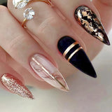 Qfdian  Y2K Star Press on Nails Gradient Black Fake Nails Medium Length Square False Nails Moon Designs for Women Girls Party Daily Use