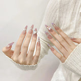 Qfdian 10pcs detachable gradient pink French rhinestones long almond press on nails handmade acrylic stiletto fake nails tips