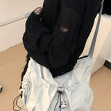 Qfdian  Y2k Aesthetic Vintage All Match Handbags Casual Women Drawstring Pleated Shoulder Bag Simple Streetwear Crossbody Bags Trendy