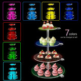 Qfdian  4 Tier Round Acrylic Cupcake Stand, Clear Cupcake Tower Stand with Led, Premium Acrylic Dessert Stand for Wedding Birthday Baby