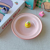 Qfdian  6.2 Inch Ceramic Plate Round Korean Style Ins Household Food Container Fruit Salad Dessert Breakfast Plates Kitchen Dishes Gifts