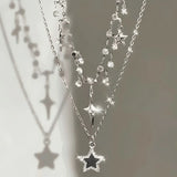 Qfdian Trendy Vintage Black Star Cross Pendant Multi Layer Chain Necklace For Women Girl Gothic Y2K Charm Jewelry Accessories Wholesale