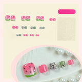 Qfdian  24pcs Colorful Painted Watermelon Fake Toenails Little Fresh Summer Beach Wearable False Toenail Shiny Diamond Press On Toenails