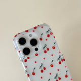Qfdian INS Korea Cherry Fruit Phone Case For Iphone 15ProMax 16Pro 13 14 15 16 Pro Max Pendant Bracelet Fundas Cover