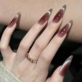 Qfdian  30 long almond shaped press on nails solid color fake nails with 1 nail glue and 1 nail file