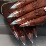 Qfdian  24pcs Glossy Red Cat's Eye Press On Nails Full Cover Nude Color Wearable Almond False Nails Charms Detachable Fake Nail For Girl