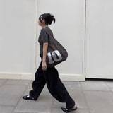 Qfdian Grunge Casual Vintage Print Tote Bags High-capacity Y2k Aesthetic Women's Handbags Streetwear Fashion Ins Shoulder Underarm Bag