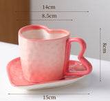 Qfdian  300ml Heart Shape Ceramic Mugs Creative Oatmeal Breakfast Mug Drinkware Set Kitchen with Heart Shape Handle Lovely Festival Gift