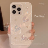 Qfdian Phone case for 13 iphone 15 pro max 15pro 13pro 11 15promax 14 12promax 12 3D pearl love light shell elegant anti-fall conque