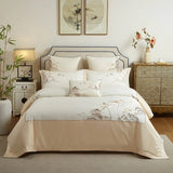 Qfdian  1000TC Egyptian Cotton Blooming Flower Embroidery Luxury Bedding Set Duvet Cover Flat Bed Sheet Pillowcases 4Pcs