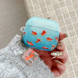 Qfdian sea blue goldfish pattern silicone wave earphone case for airpods 1 2 3 4 pro pro 2 protection cover lovely  koi fish pendant