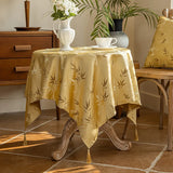 Qfdian  Jacquard Polyester Fabric Dining Room Tablecloth Embroidery Bamboo Leaf Pattern Retro Table Cloth New Chinese Style Home Decor