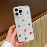 Qfdian  Applicable to Apple 16promax mobile phone case, new iphone16 three-dimensional glitter, cherry 16pro advanced sense plus