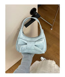Qfdian Japanese Sweet Kawaii Bow Purses and Handbags Women Casual Top-Handle Bags Y2k Elegant Shoulder Crossbody Bag Fashion Clutches