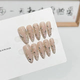 Qfdian 10pcs handmade detachable gradient Y2K magic mirror powder long almond press on nails ballet false nails wearable full cover