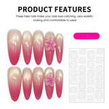 Qfdian  10pcs Handmade Long Almond Press on Nails Gradient French Cat Eye False Nails Pink Flower Design Fake Nails for Women Wearable