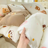 Qfdian  ‌New Washed Cotton Fresh Style Fitted Sheet Four-Piece Set, Duvet Cover, Student Dormitory Bed Sheet Three-Piece Set