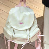 Qfdian 2025 New Casual Plaid Girls Backpack Women Students Fashion Chic Bow Backpacks Streetwear Ins Kawaii All Match Schoolbags Trendy