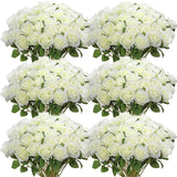 Qfdian 100PCS White Roses Artificial Flowers Bulk Fake Velvet Roses with Bendable Long Stems for Wedding Home Arrangement Event Parties