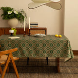 Qfdian  Tablecloth Rectangular Shape Atmosphere Linen Green Retro Antique Style Light Luxury High-end Dining Table Layout Easy To Clean