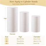 Qfdian White Cylinder Pedestal Stand Covers Set of 3 Round Elastic Cloth Pillar Plinth Cover for Birthday Wedding Party Baby Decoration