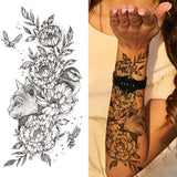 Qfdian Black Sexy Flower Waterproof Temporary Tattoos Sticker Rose Snake Lion Women Body Arm Painting Realistic Fake Tattoo