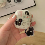 Qfdian cartoon lovely black cat soft earphone case cute pendant for apple airpods 2 3 pro 2nd wireless bluetooth charging box capa fall