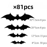 Qfdian  Halloween Bats Decorations,3D Pvc Bat on The Wall,Black Bats Wall Stickers,Halloween Scary Props Party Supplies DIY Decoration