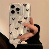 Qfdian Ins Korean Mini Bow knot Laser Silver Phone Case For iPhone 11 13 14 15 16 Pro Max Cases iPhone 7 8 Plus XS XR Phone Cover