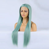 Qfdian Mint Green Wig Long Straight Synthetic Lace Front Wig Light Hair Colored Glueless Lace Frontal Wigs for Women Party Cosplay