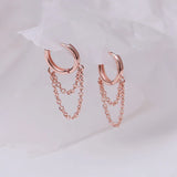 Silver Colour Double Layer Chain Tassel Hoop Earrings For Women INS Popular Cold Style Women Fashion Jewelry New