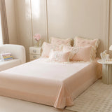 Qfdian 4Pcs Korean Princess Style Bedding Set Rose Flowers Embroidery French Lace Ruffles Milk Velvet Duvet Cover Bed Sheet Pillowcases