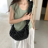 Qfdian Korean Sweet Dot Pleated Shoulder Handbags Fashion Office Lady Chic Women Hobo Bag Y2k Aesthetic Fairy All Match Crossbody Bags