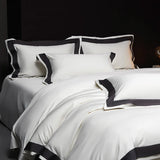 Qfdian 4Pcs Premium 1000TC Egyptian Cotton Solid Color Hotel Style Wide Edge Bedding Set Duvet Cover Bed Sheet/Fitted Sheet Pillowcases
