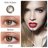 1 Pair/2pcs Fashion Natural Brown Lenses 14mm Colored Contact Lenses For Eyes Small Beautiful Pupil with Myopia Degree