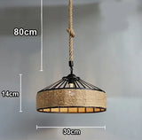 Qfdian  Spain Sisal Hemp Rope Pendant Light Ceiling Lamp Lustre Hanging Chandelier Iron Hand Braiding Rustic Retro for Dining Room Decor