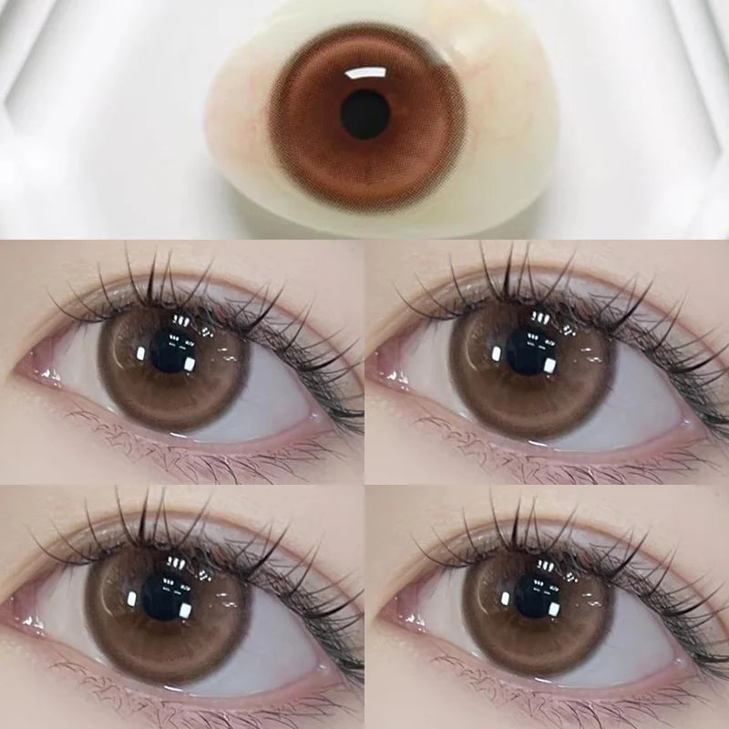 YIMEIXI 2Pcs Natural Brown Color Contact Lenses for Eyes with Myopia Diopter Eyes Fashion Beauty Pupil Annual Use